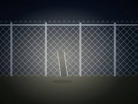 Photo of the cut fence mesh at post 3